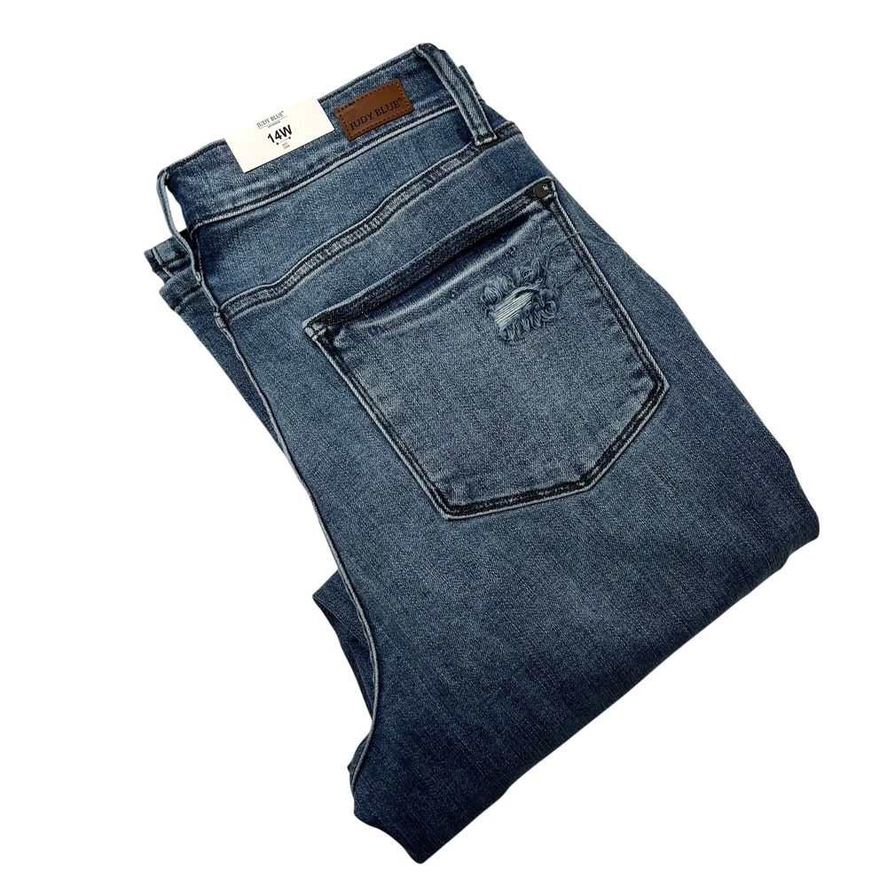 Judy Blue Bootcut Jeans Womens 14W Fits 32x32 Blue High Waist Distressed Stretch
